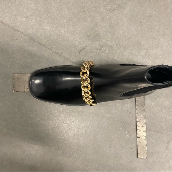 JEFFREY CAMPBELL Emrys Black Chelsea Boot Patent Leather Booties Gold Chain - Picture 8 of 8